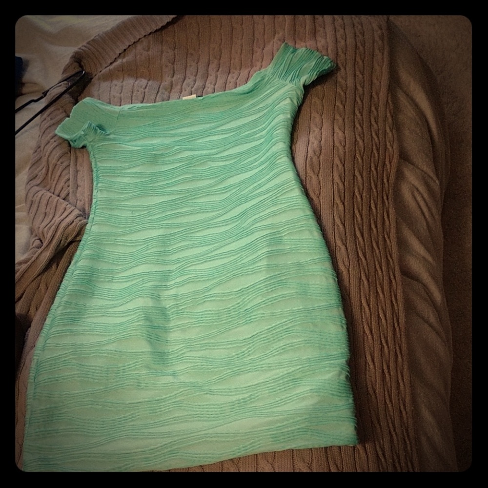 Off the shoulder turquoise dress